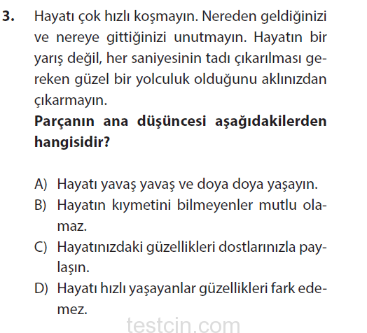 8 Sinif Turkce Paragrafta Konu Ana Dusunce Testi Coz 1